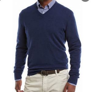 NWT Thomas Dean blue v-neck wool blend sweater
